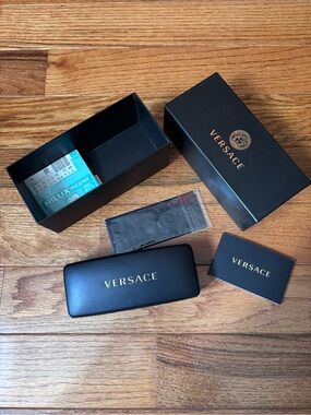 Versace Black Sunglasses Case with Gold Logo and Box